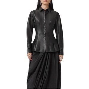 NWT Avec Les Filles Faux-Leather Collared Jacket